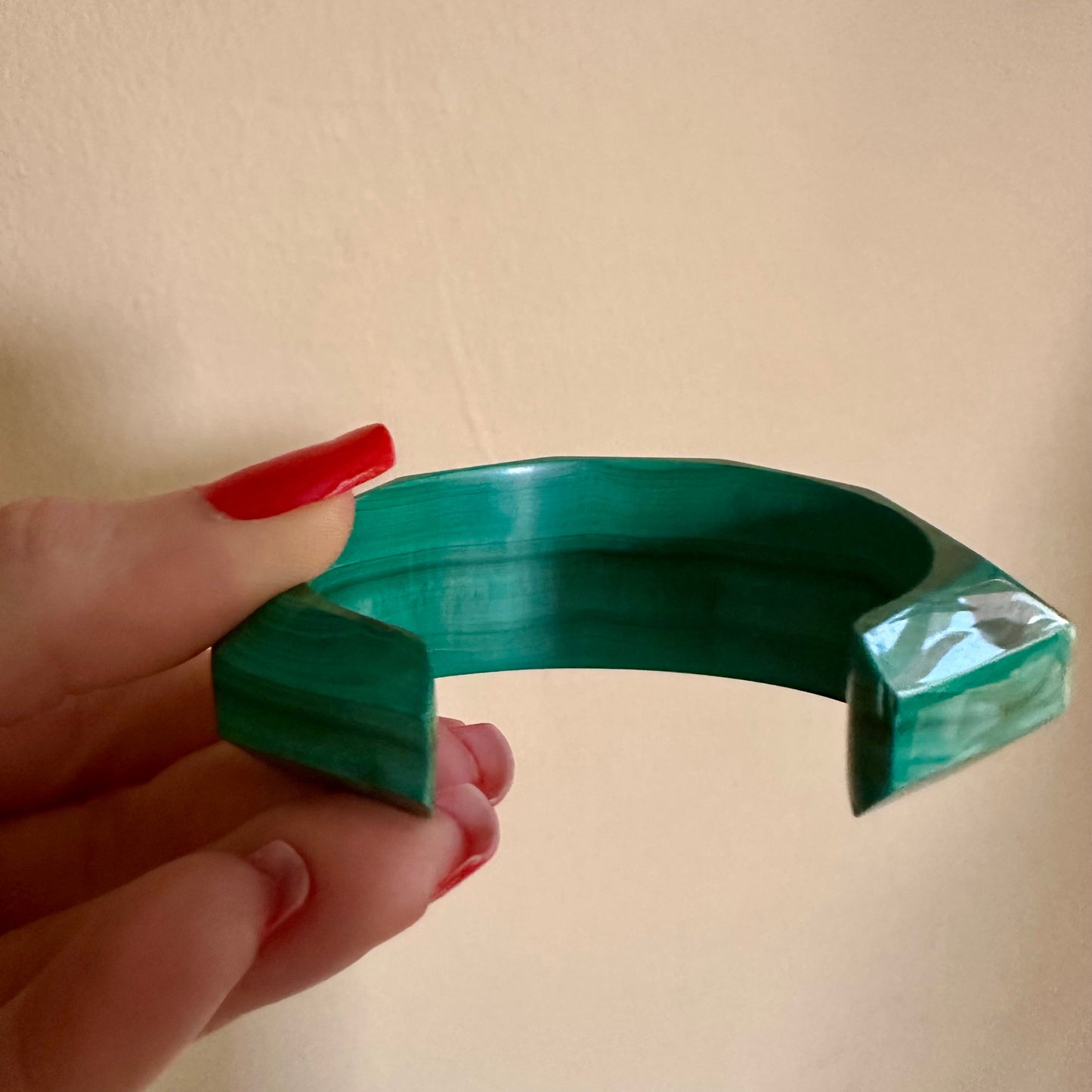 Malachite and Diamond Bangle, Carved Malachite Bracelet, Natural Malachite 18k Yellow Gold Cuff