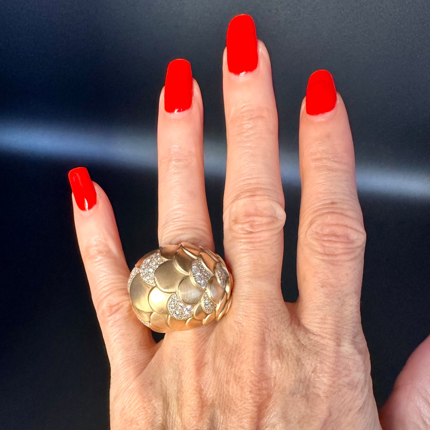 Pomellato Estate Dome Diamond 18k Rose Gold Ring, Fish Scale Diamond Ring, Statement Ring