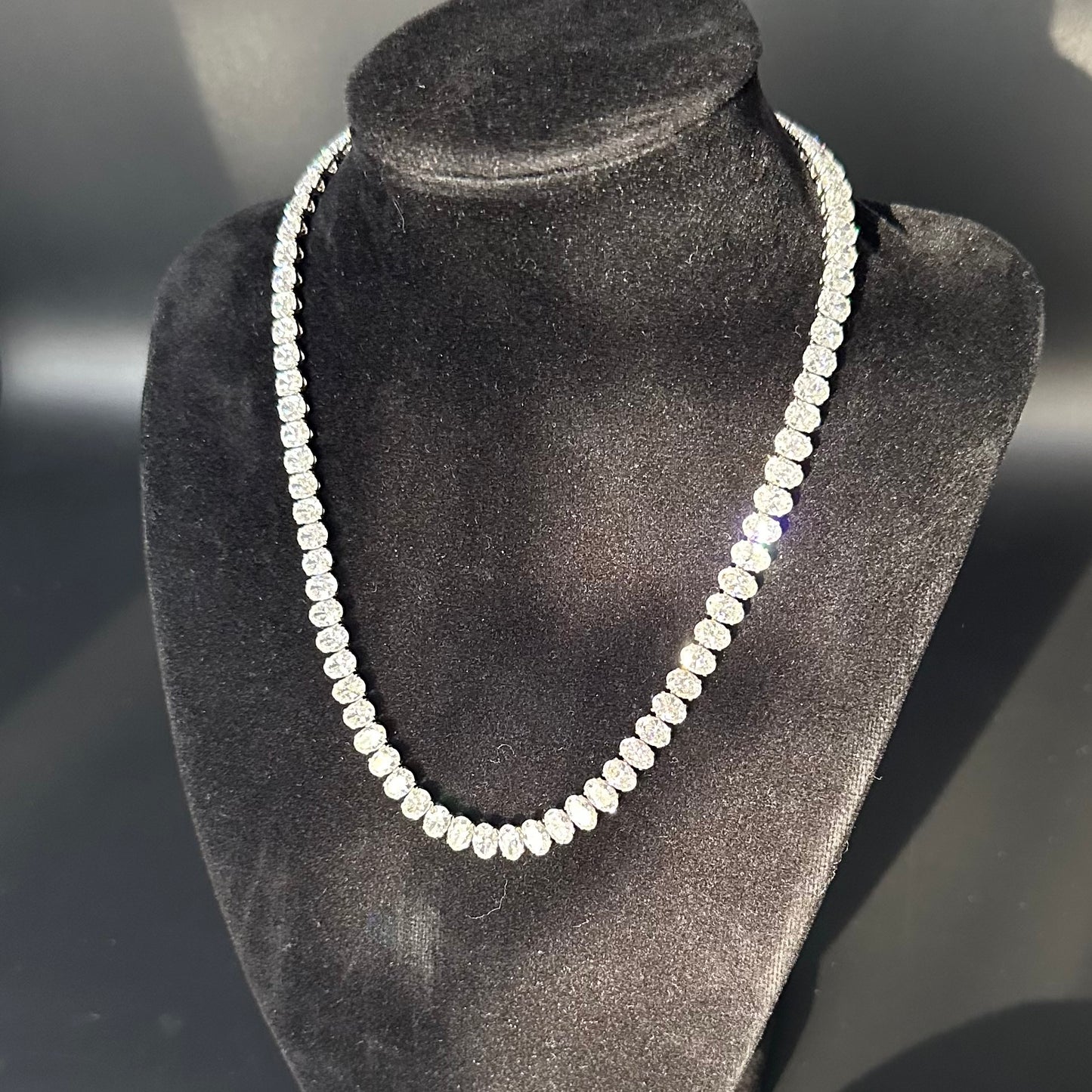 Oval Cut Diamond Tennis Necklace 18k White Gold, Natural Diamond, Wedding Jewelry