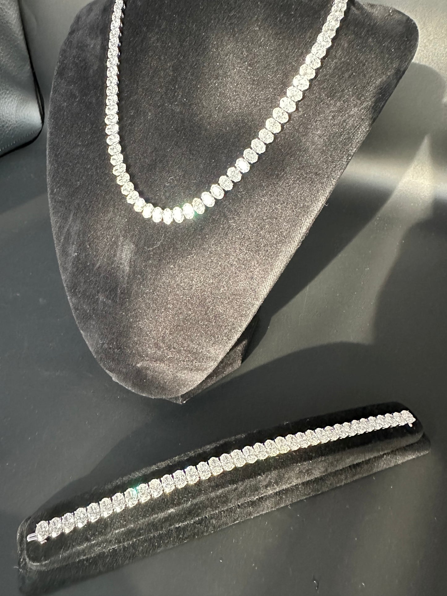 Oval Cut Diamond Tennis Necklace 18k White Gold, Natural Diamond, Wedding Jewelry