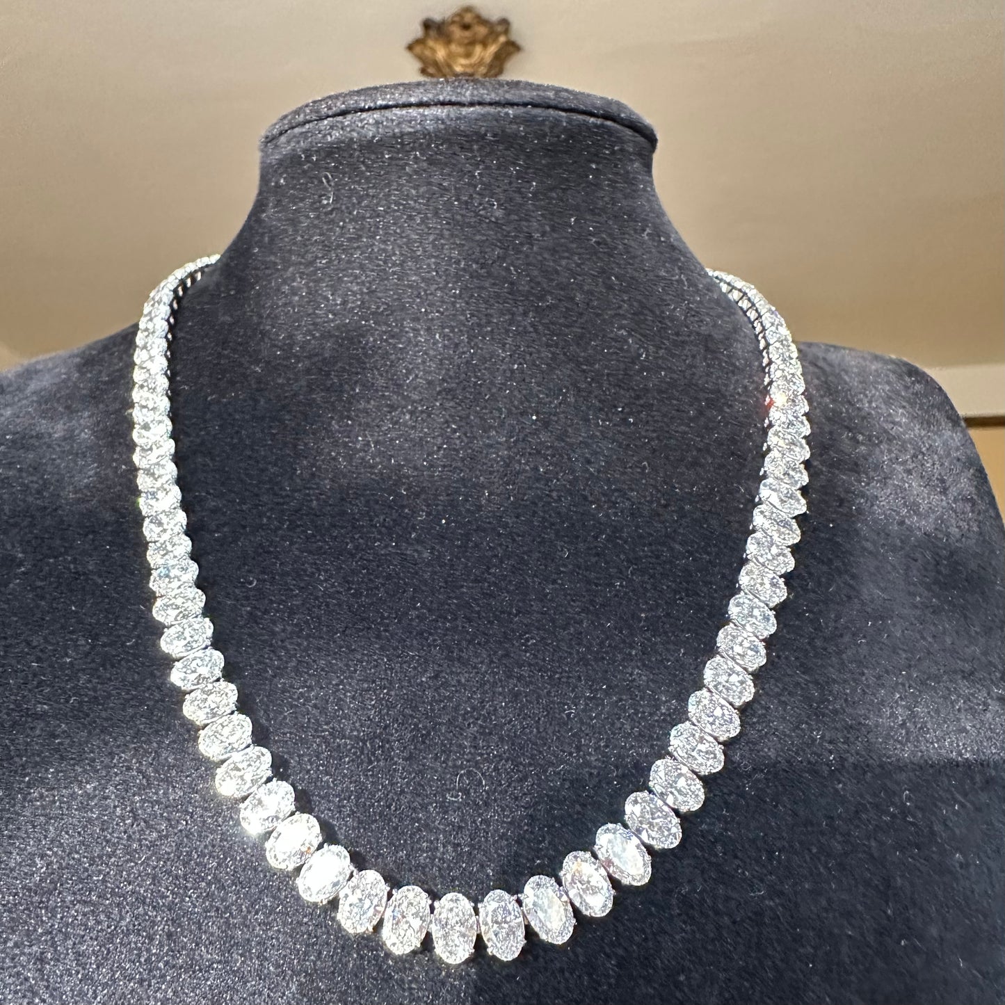 Oval Cut Diamond Tennis Necklace 18k White Gold, Natural Diamond, Wedding Jewelry