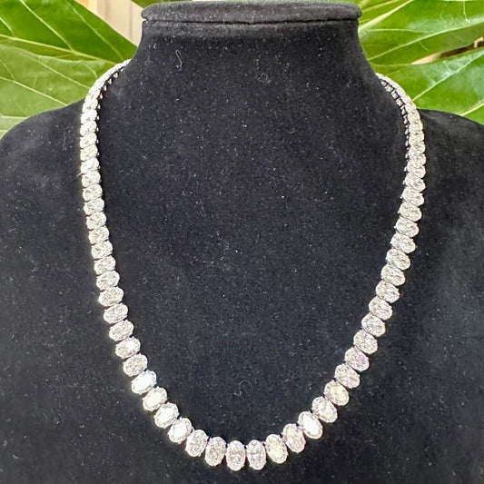 Oval Cut Diamond Tennis Necklace 18k White Gold, Natural Diamond, Wedding Jewelry
