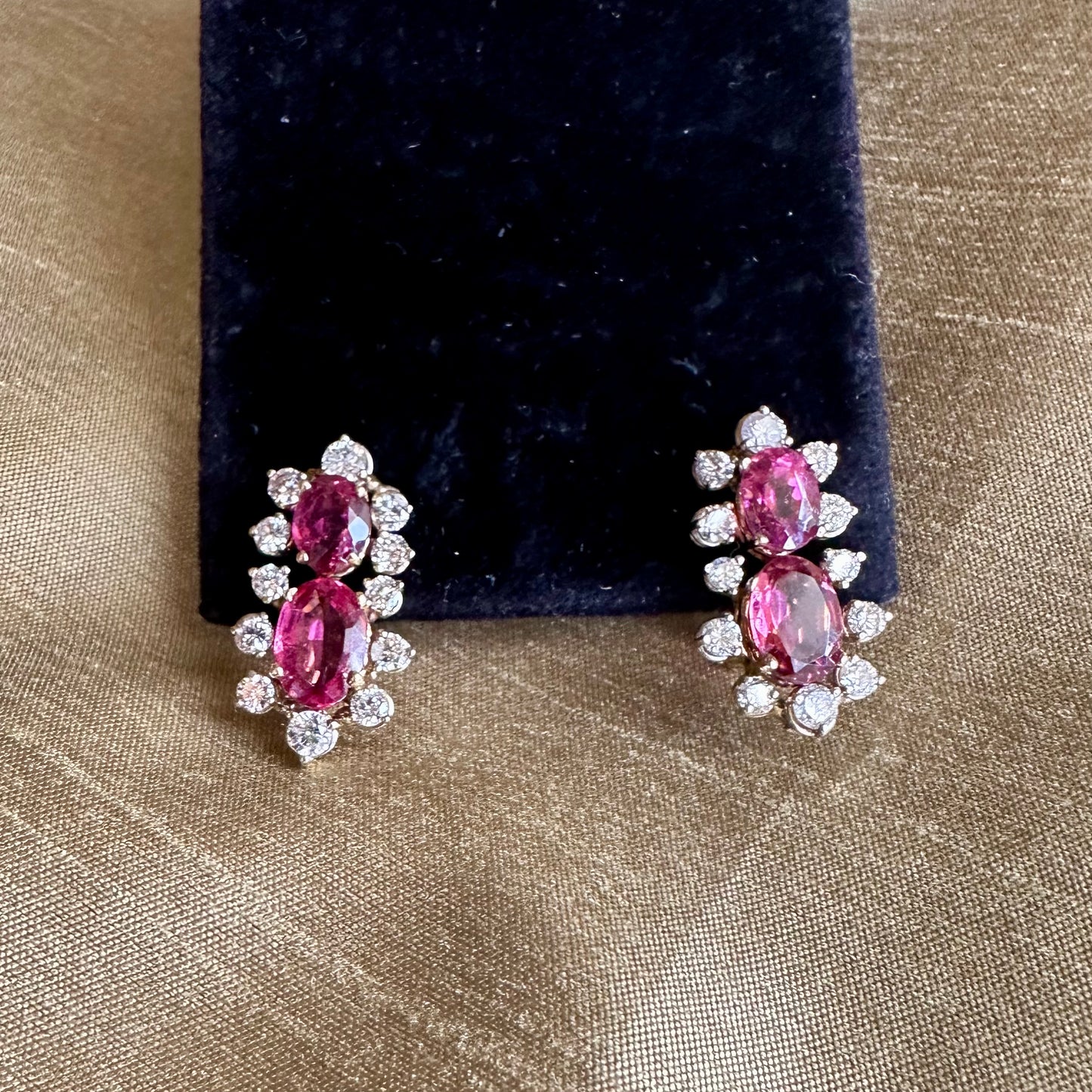 Vintage Tourmaline Diamond Earrings 14k Yellow and White Gold