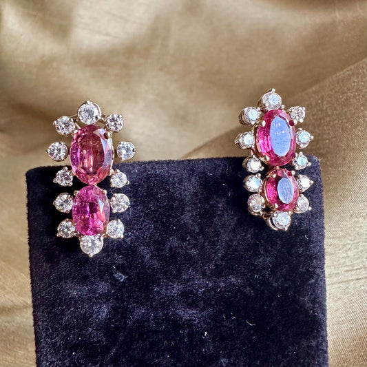 Vintage Tourmaline Diamond Earrings 14k Yellow and White Gold