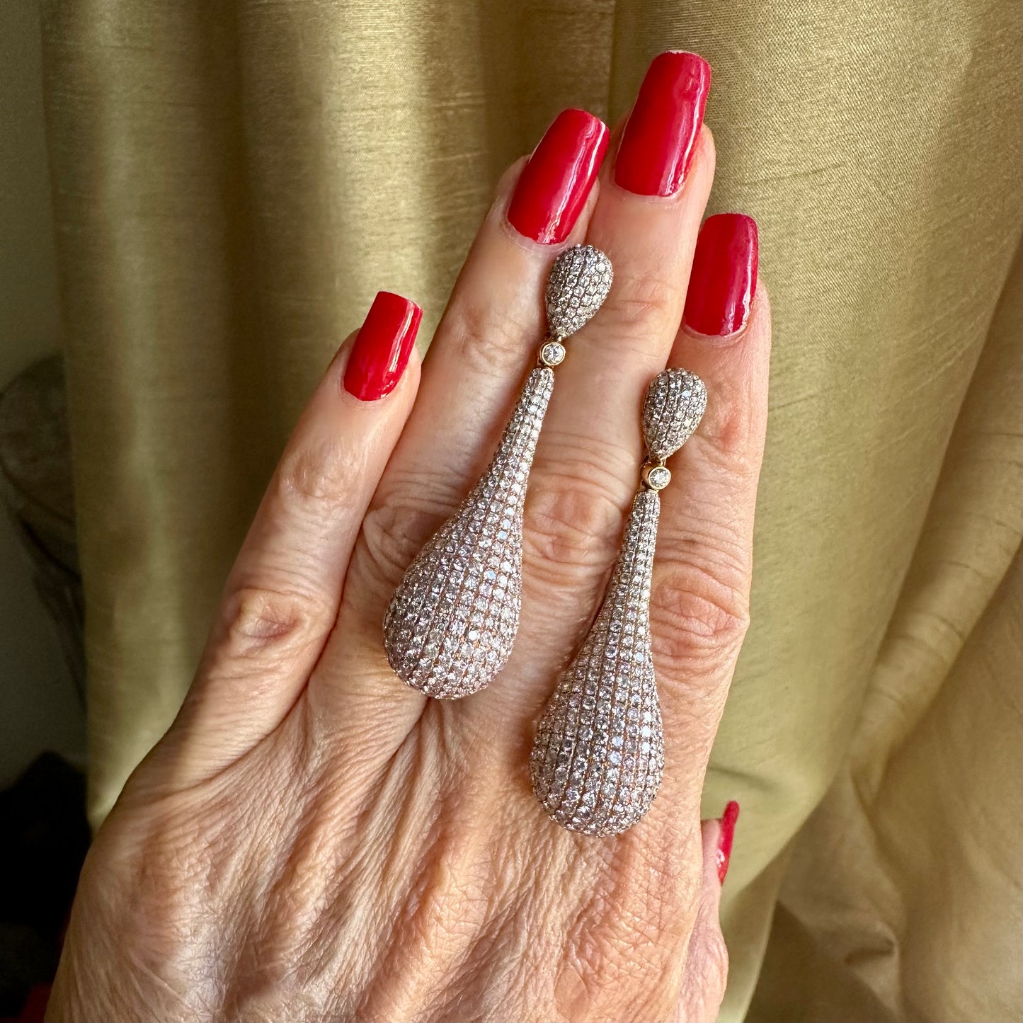 Tear Drop Diamond Pave Earrings 18k Rose Gold