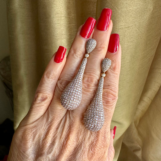 Tear Drop Diamond Pave Earrings 18k Rose Gold