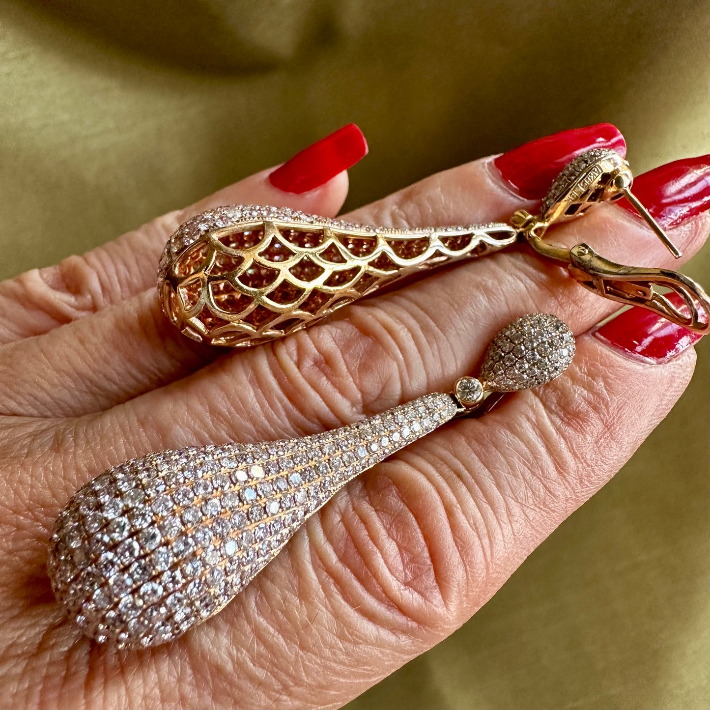 Tear Drop Diamond Pave Earrings 18k Rose Gold