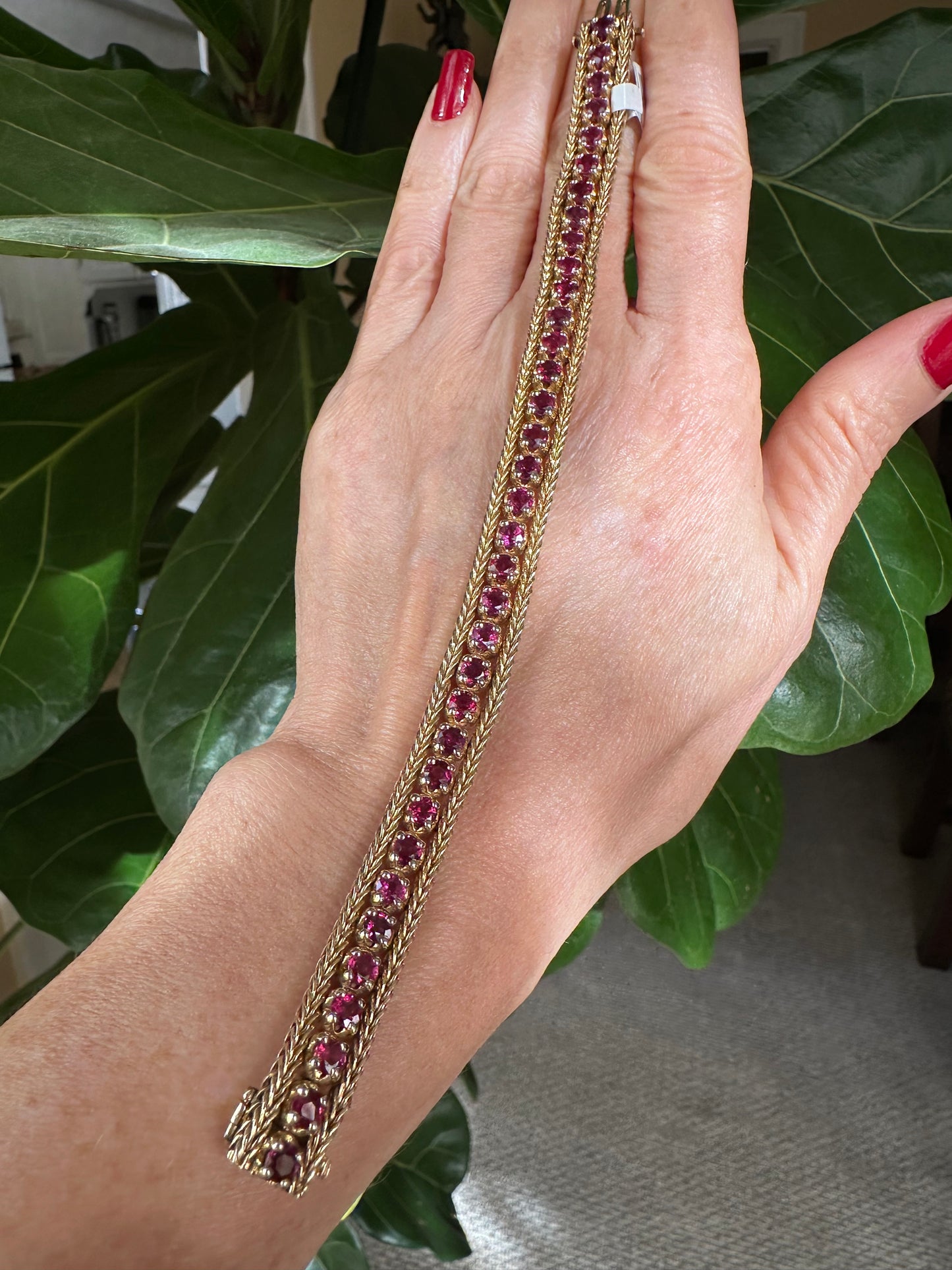 Vintage Ruby Tennis Design Bracelet in 14k Yellow Gold
