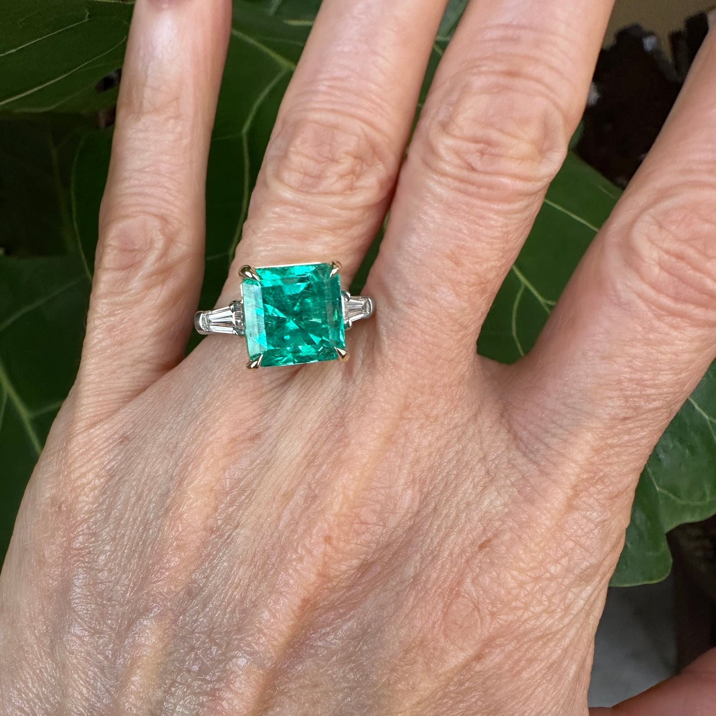 Emerald & Diamond Ring GIA 5.60 Radiant Step Cut Columbian Platinum 18k