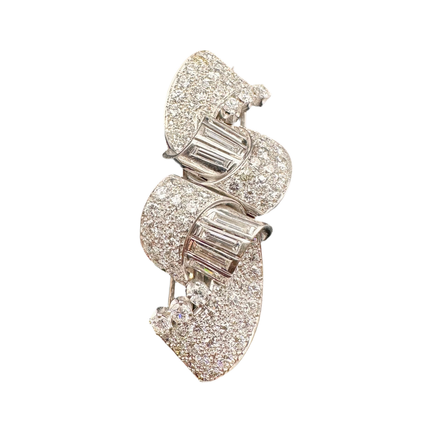 Vintage Double Clip Diamond Platinum Brooch