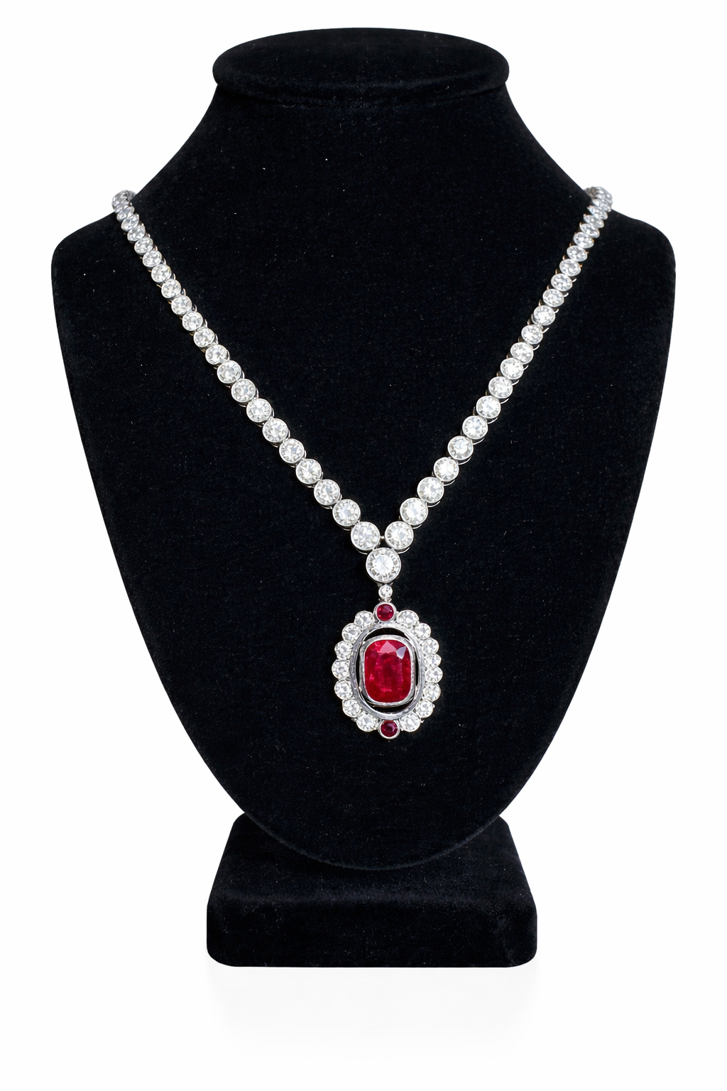 African No Heat Ruby & Diamond Necklace Platinum & 18k 