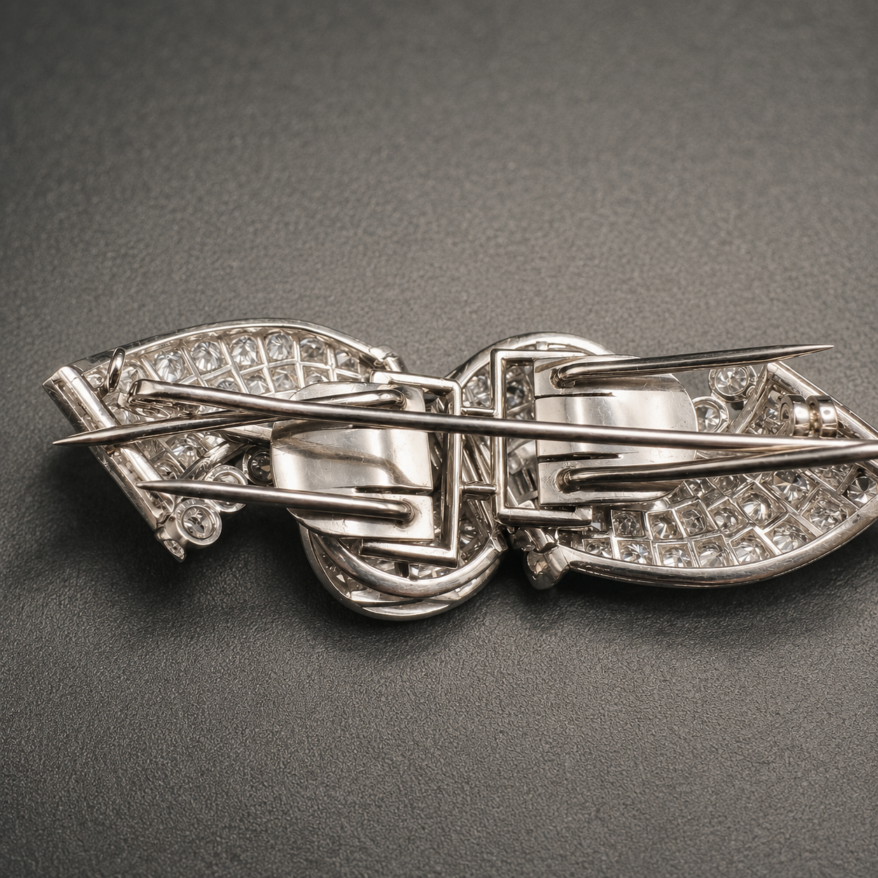 Vintage Double Clip Diamond Brooch | ~8ct Natural Diamonds | Platinum | 26.4g