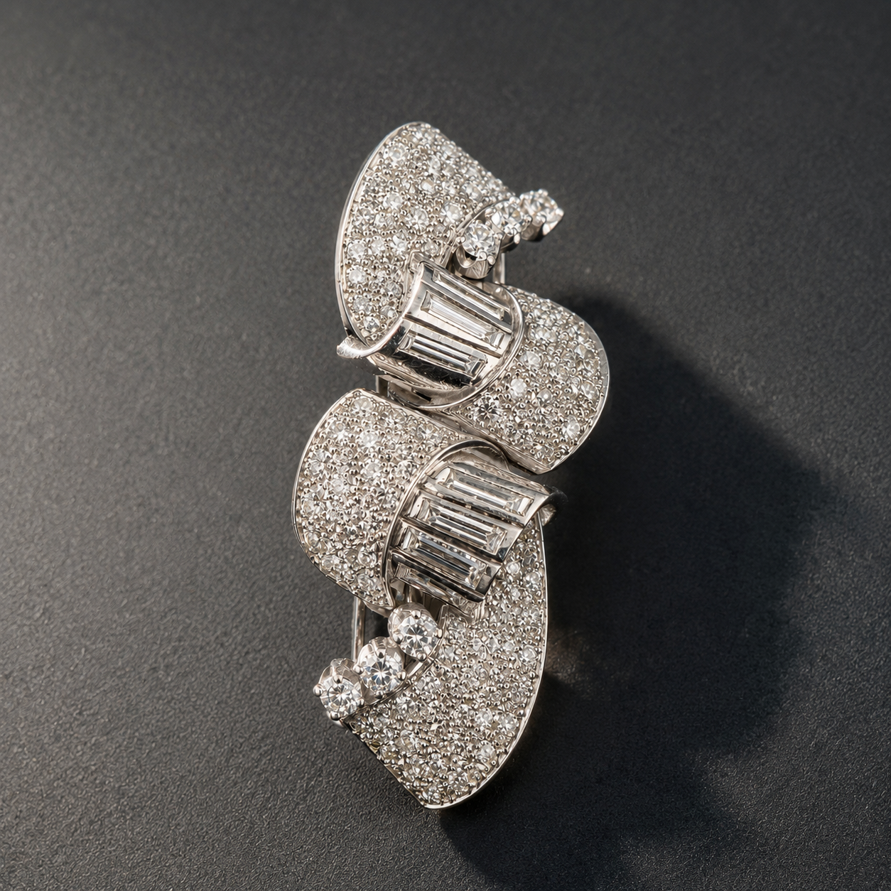 Vintage Double Clip Diamond Brooch | ~8ct Natural Diamonds | Platinum | 26.4g