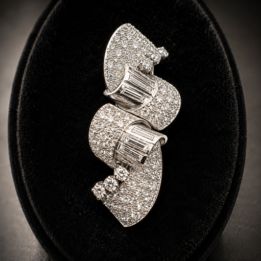 Vintage Double Diamond Clip Brooch 