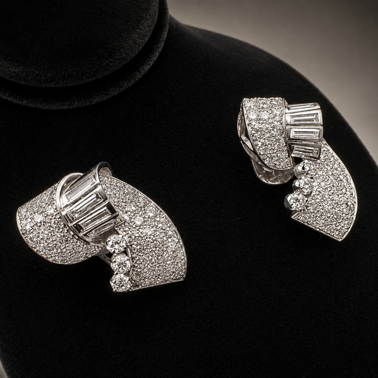 Vintage Double Clip Diamond Brooch | ~8ct Natural Diamonds | Platinum | 26.4g
