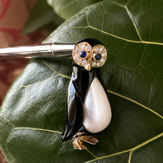 Vintage Fred Paris Penguin Brooch/ Pin 18k