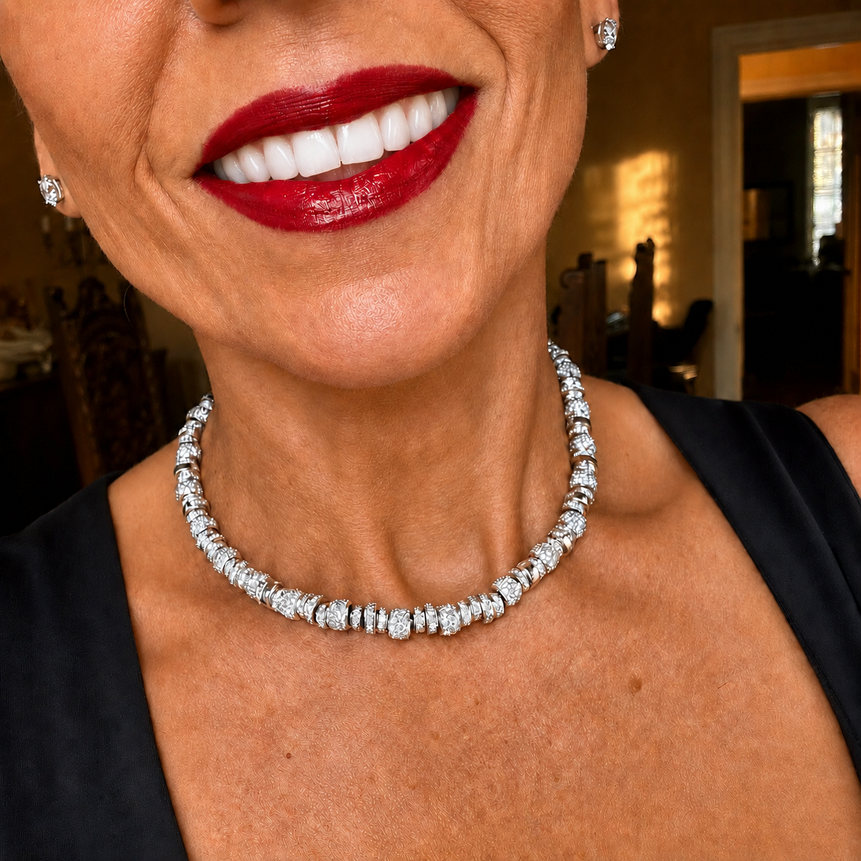 Vintage Platinum Pavé Diamond Station Necklace | ~20ct | Barrel Links | 97.7g | 15"