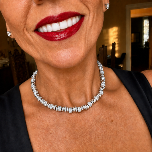 Vintage Platinum Pavé Diamond Station Necklace | ~20ct | Barrel Links | 97.7g | 15"