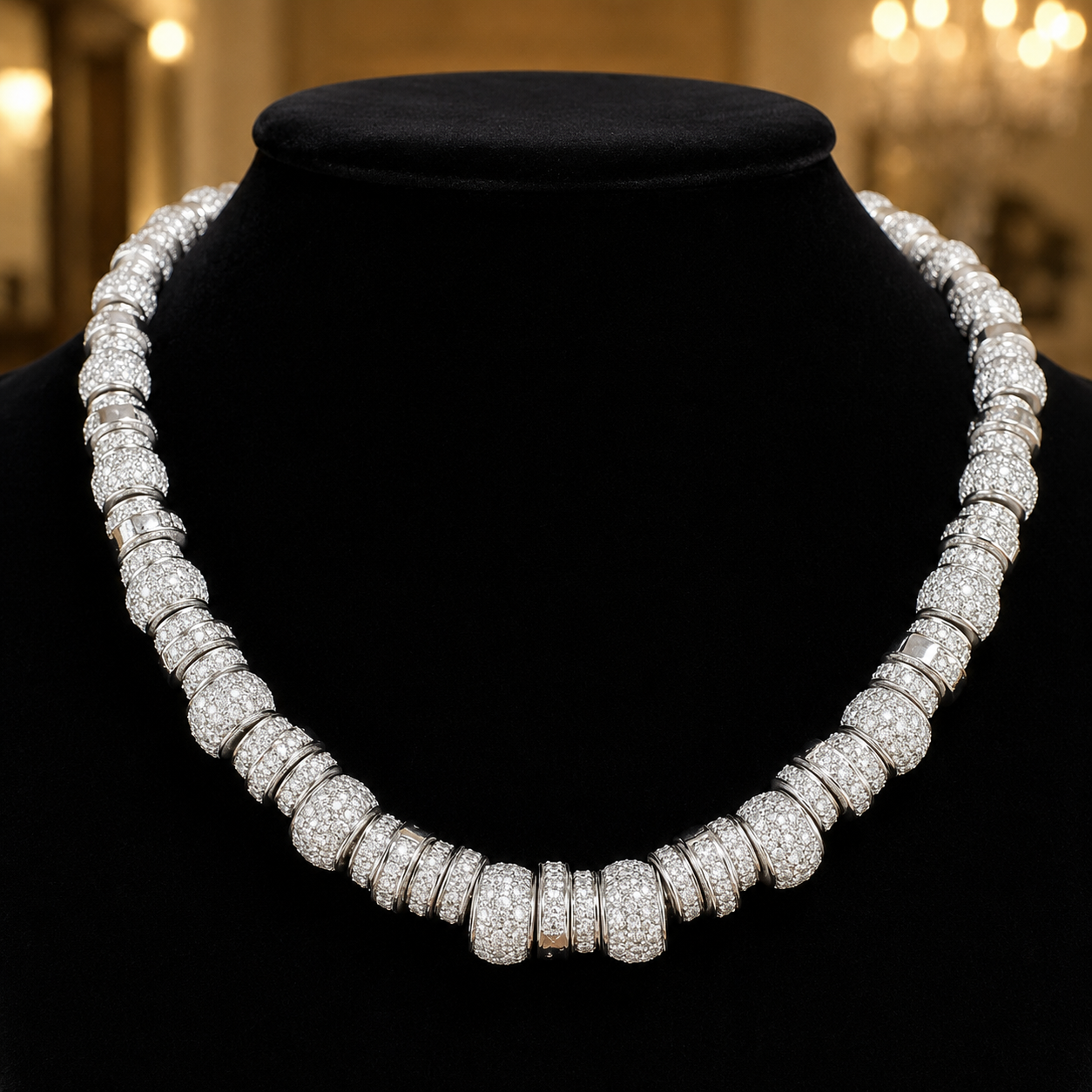 Vintage Platinum Pavé Diamond Station Necklace | ~20ct | Barrel Links | 97.7g | 15"