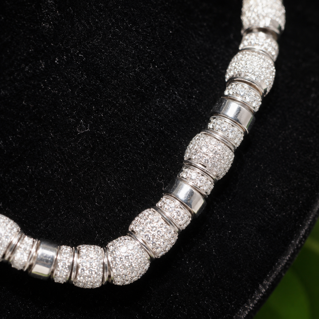 Vintage Platinum Pavé Diamond Station Necklace | ~20ct | Barrel Links | 97.7g | 15"