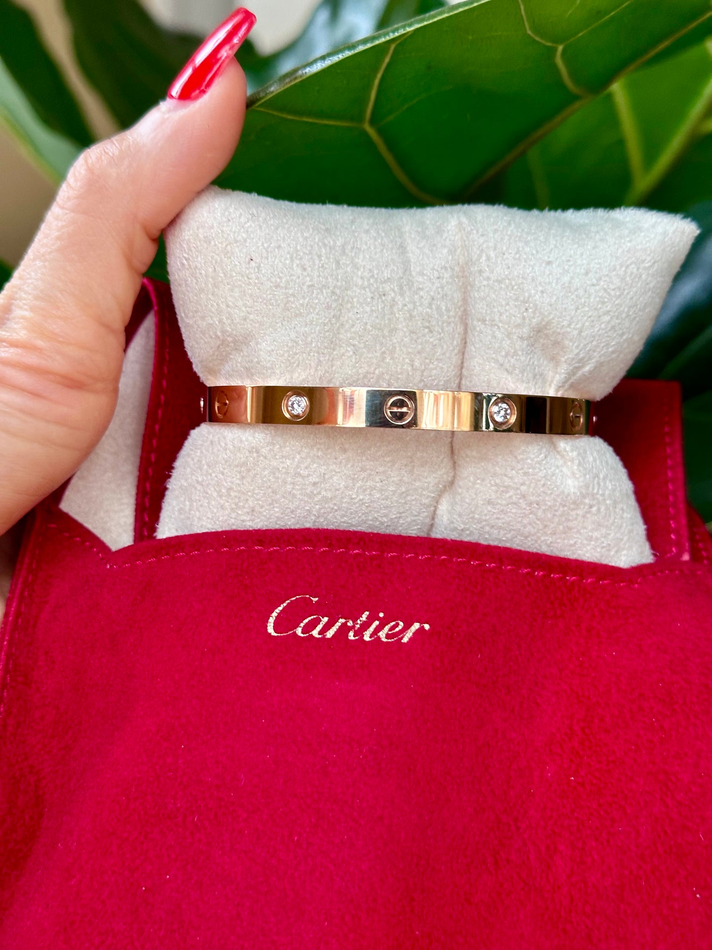 Cartier Love Bangle Bracelet 18k Rose Gold 4 Diamonds