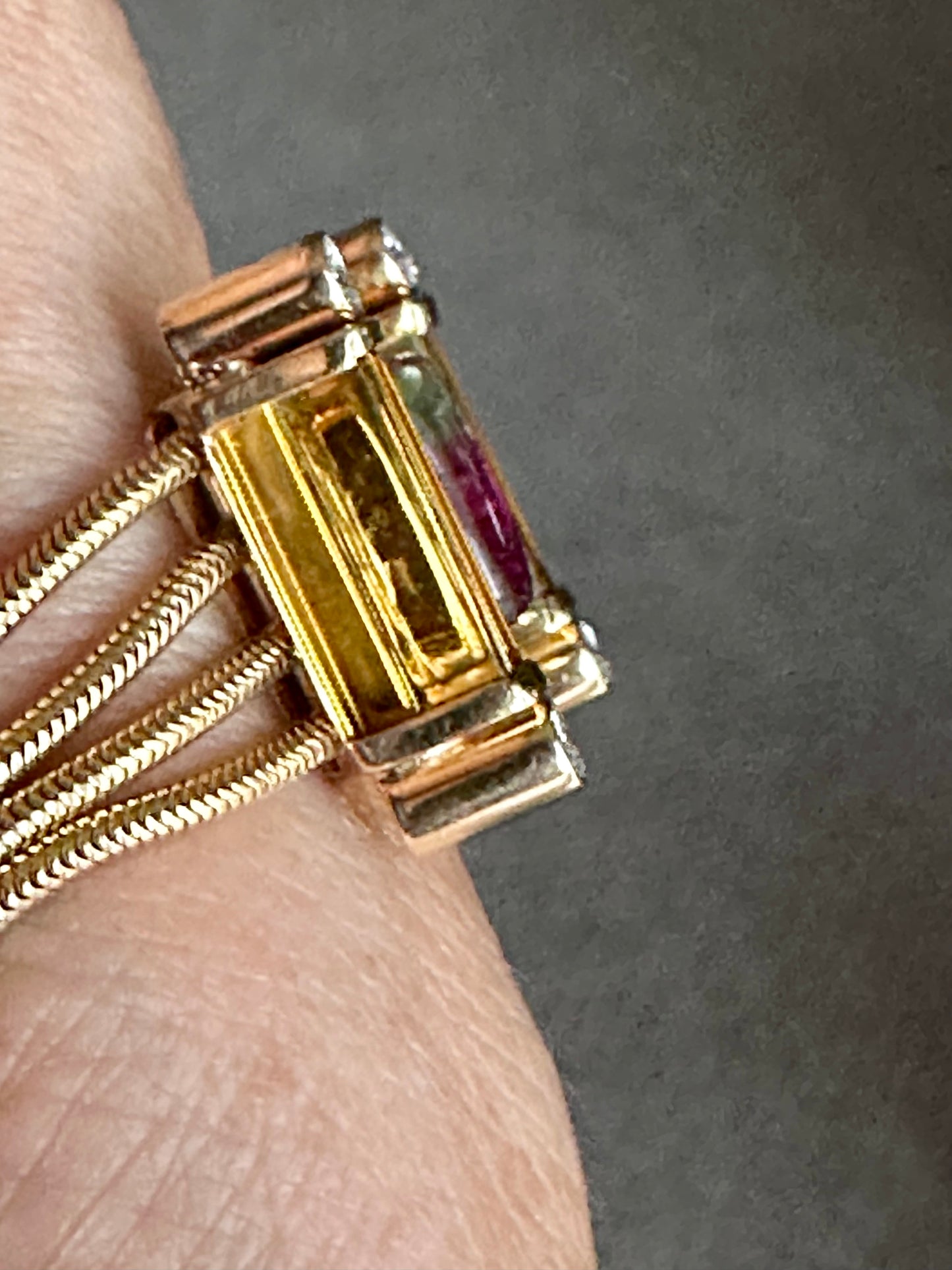 Retro Bi Color Tourmaline Citrine Bracelet Yellow Gold