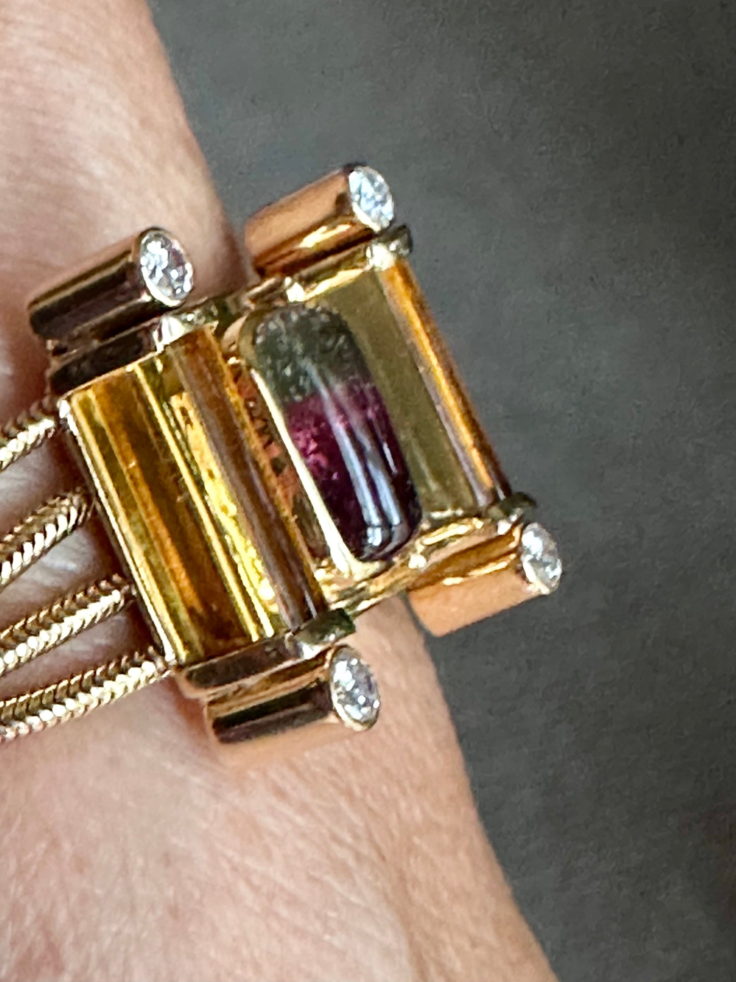 Retro Bi Color Tourmaline Citrine Bracelet Yellow Gold