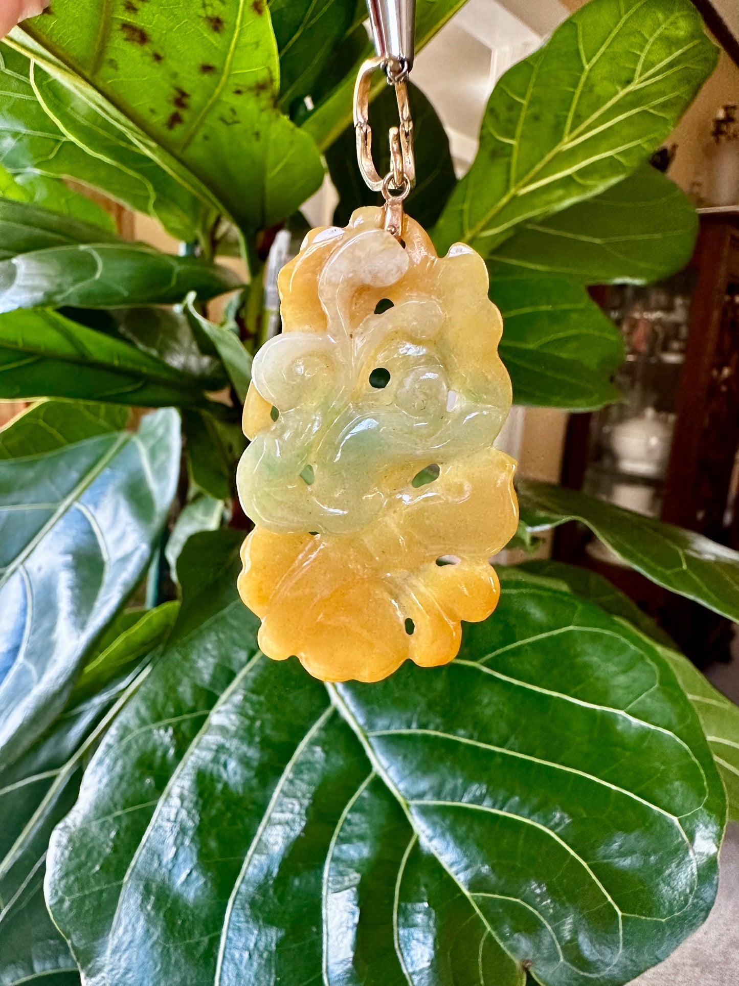 Natural Color Jadeite Hand Carved Necklace