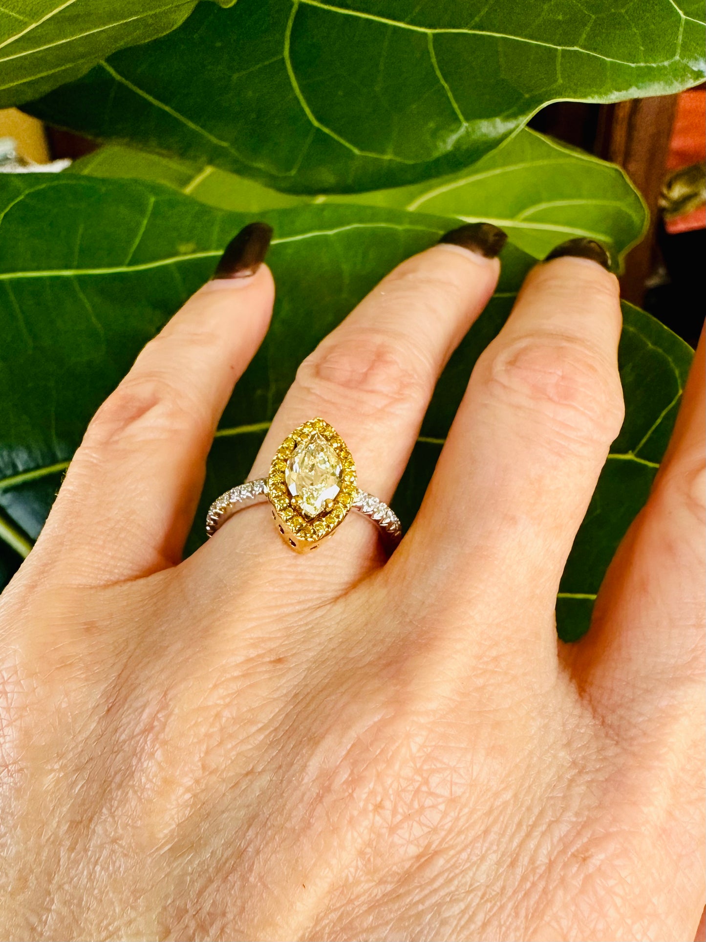 Marquise Cut Diamond with Fancy Vivid Yellow Halo Ring