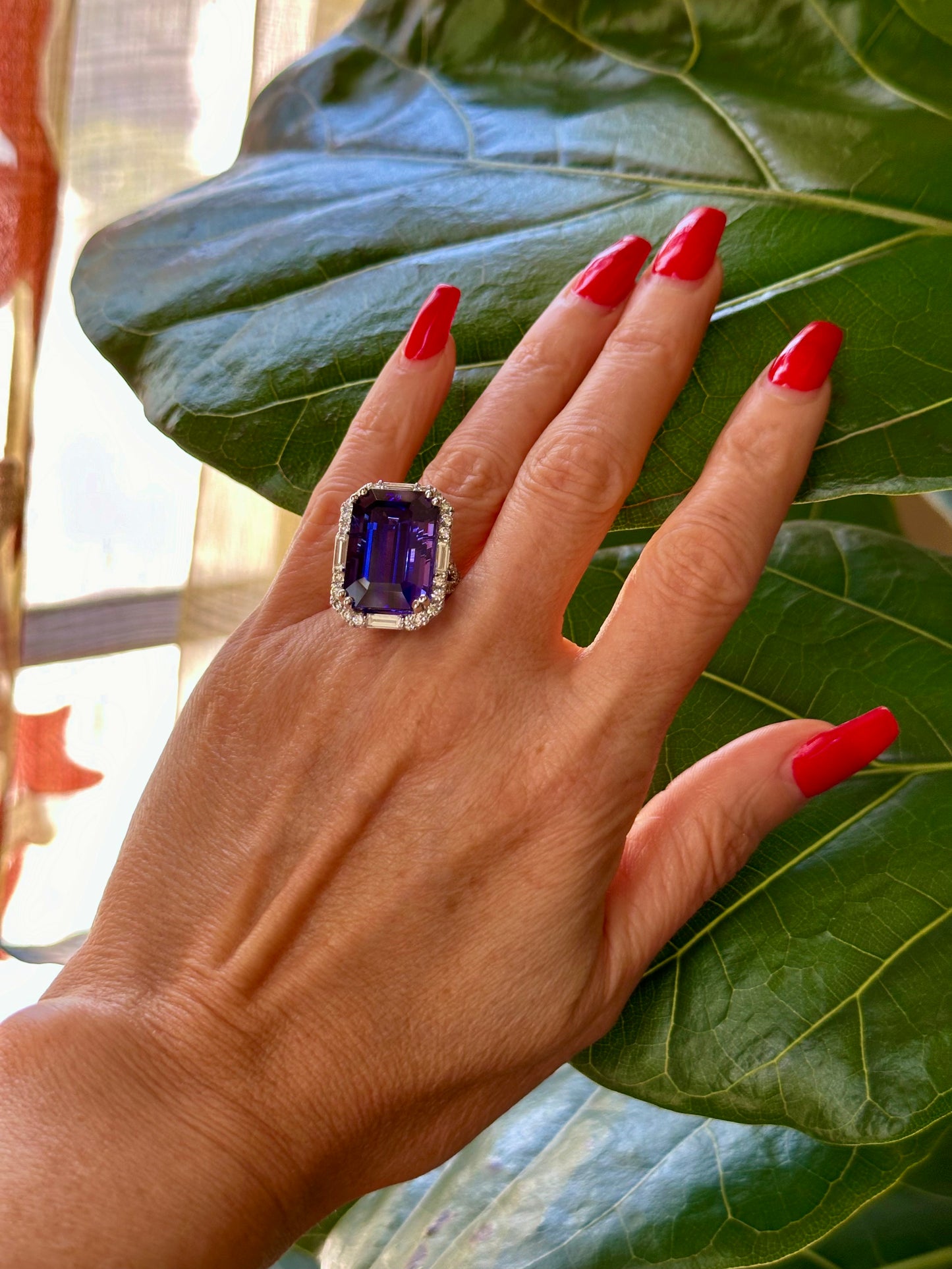 Tanzanite Emerald Cut & Diamond Ring White Gold