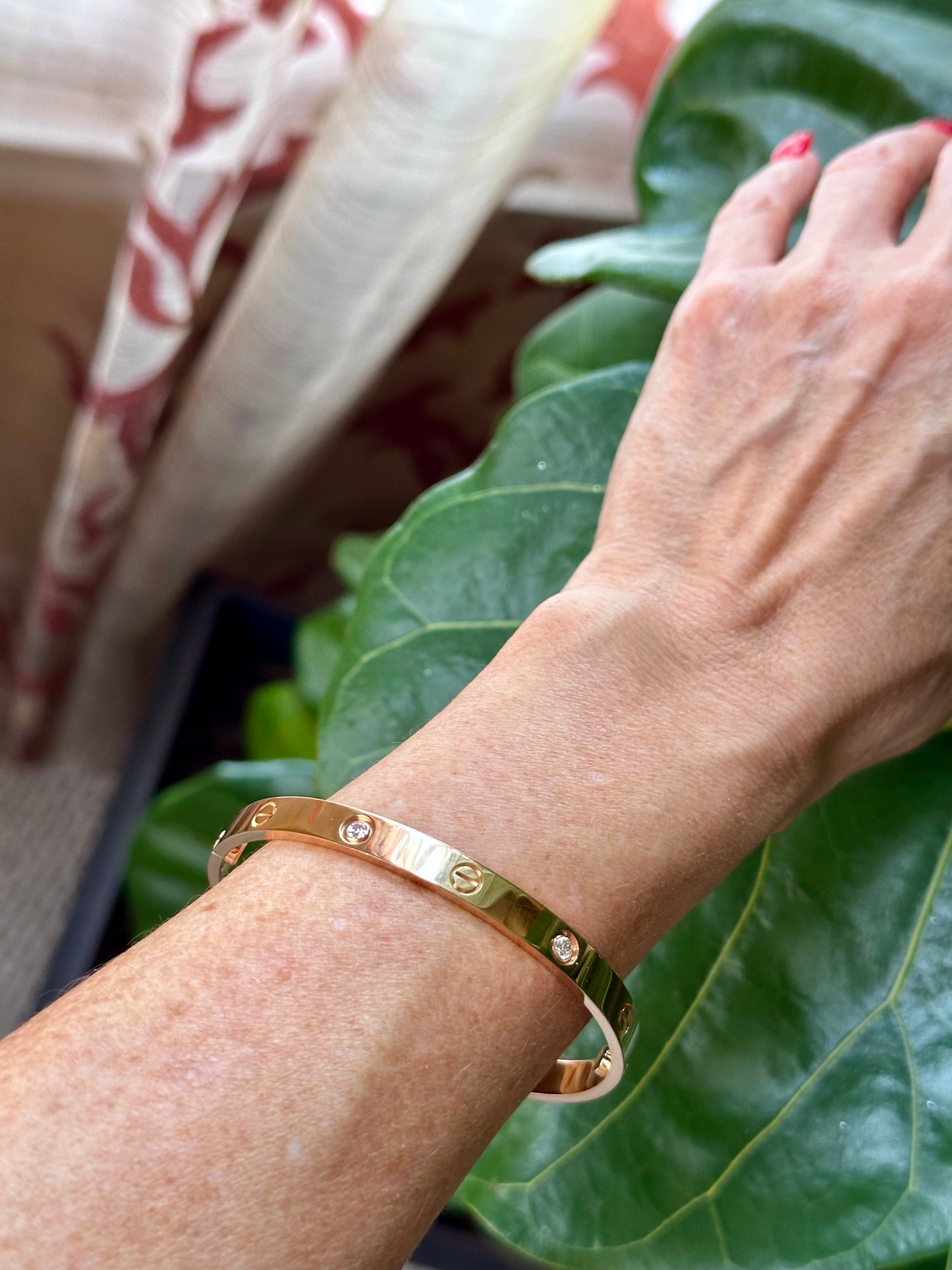 Cartier Love Bangle Bracelet 18k Rose Gold 4 Diamonds