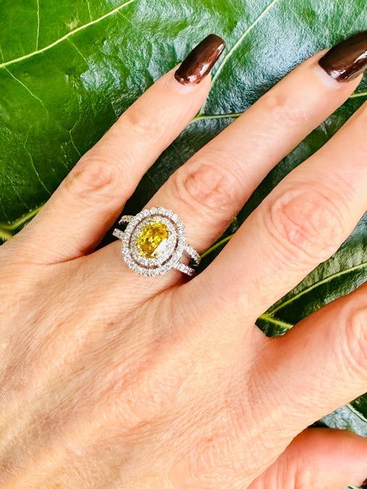 Fancy Dark Yellow Diamond Halo Setting in Platinum