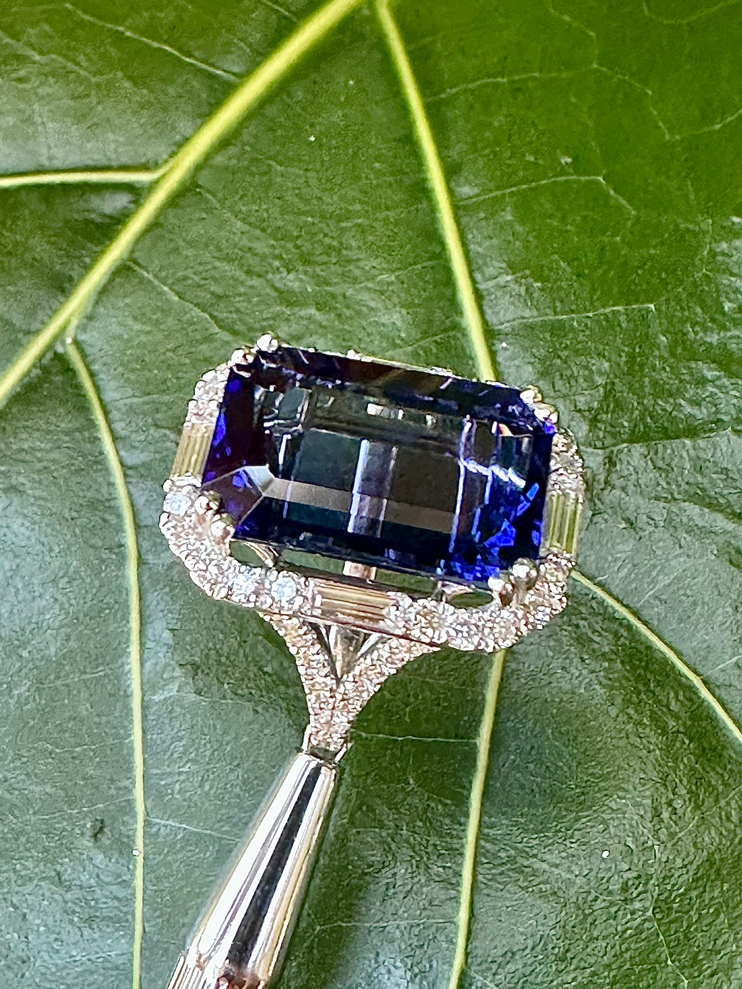 Tanzanite Emerald Cut & Diamond Ring White Gold