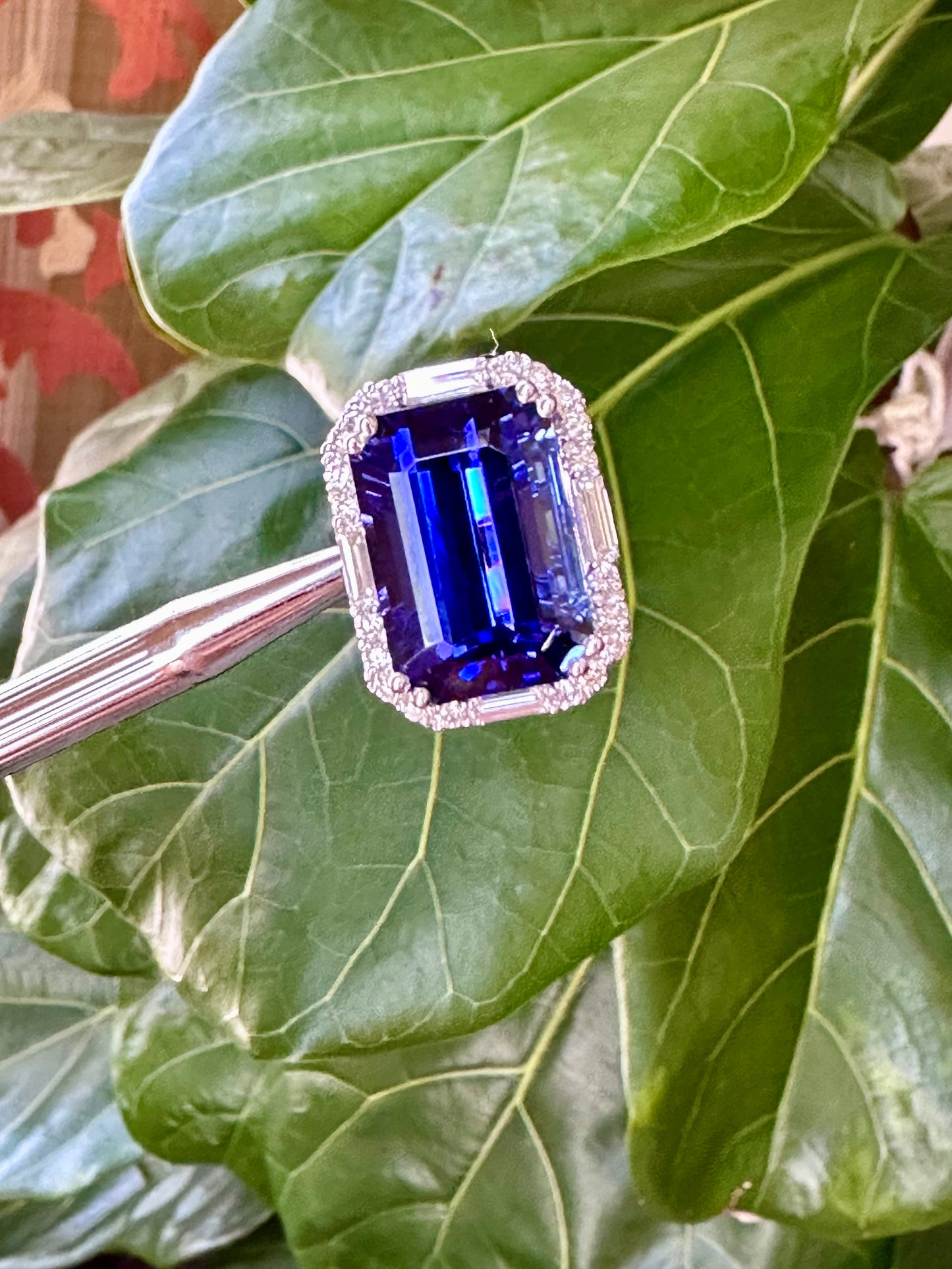 Tanzanite Emerald Cut & Diamond Ring White Gold