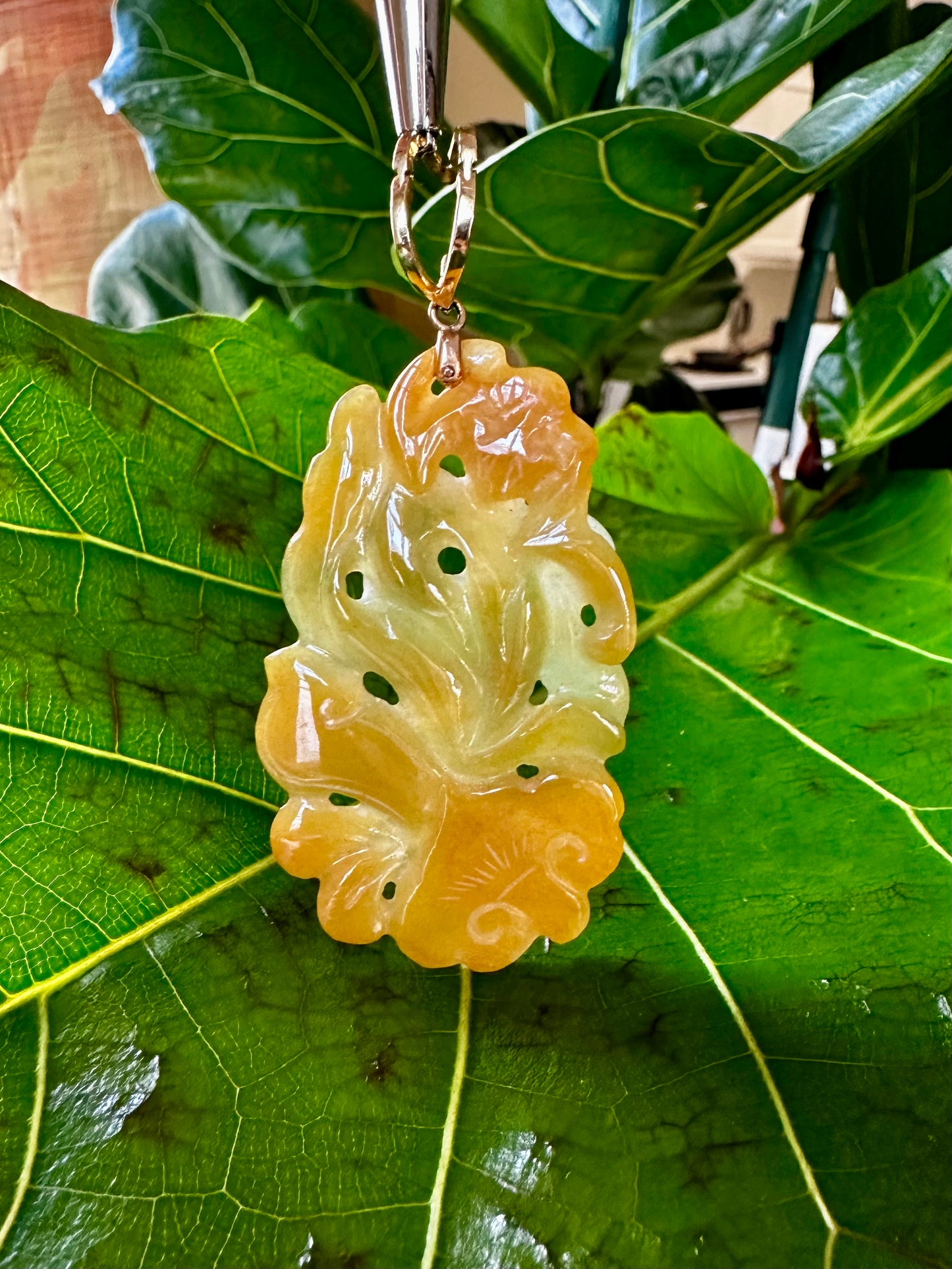 Natural Color Jadeite Hand Carved Necklace