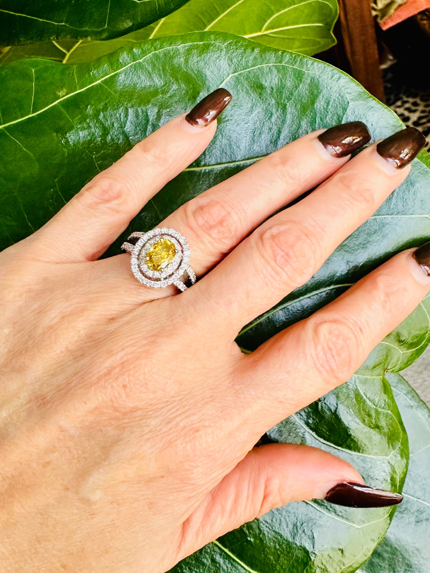 Fancy Dark Yellow Diamond Halo Setting in Platinum