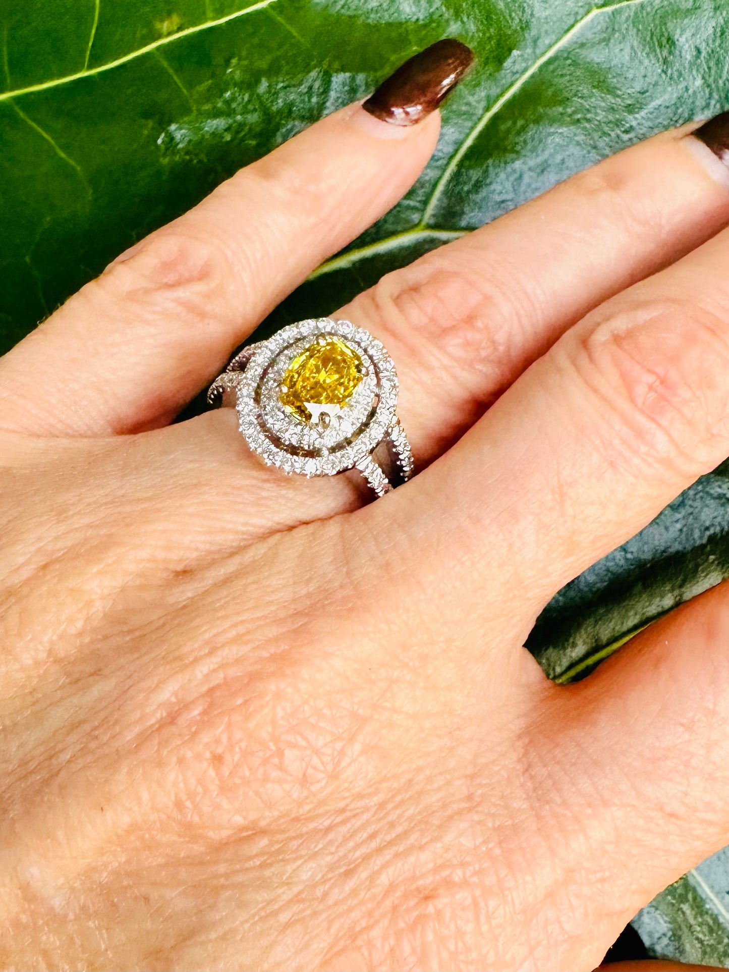 Fancy Dark Yellow Diamond Halo Setting in Platinum