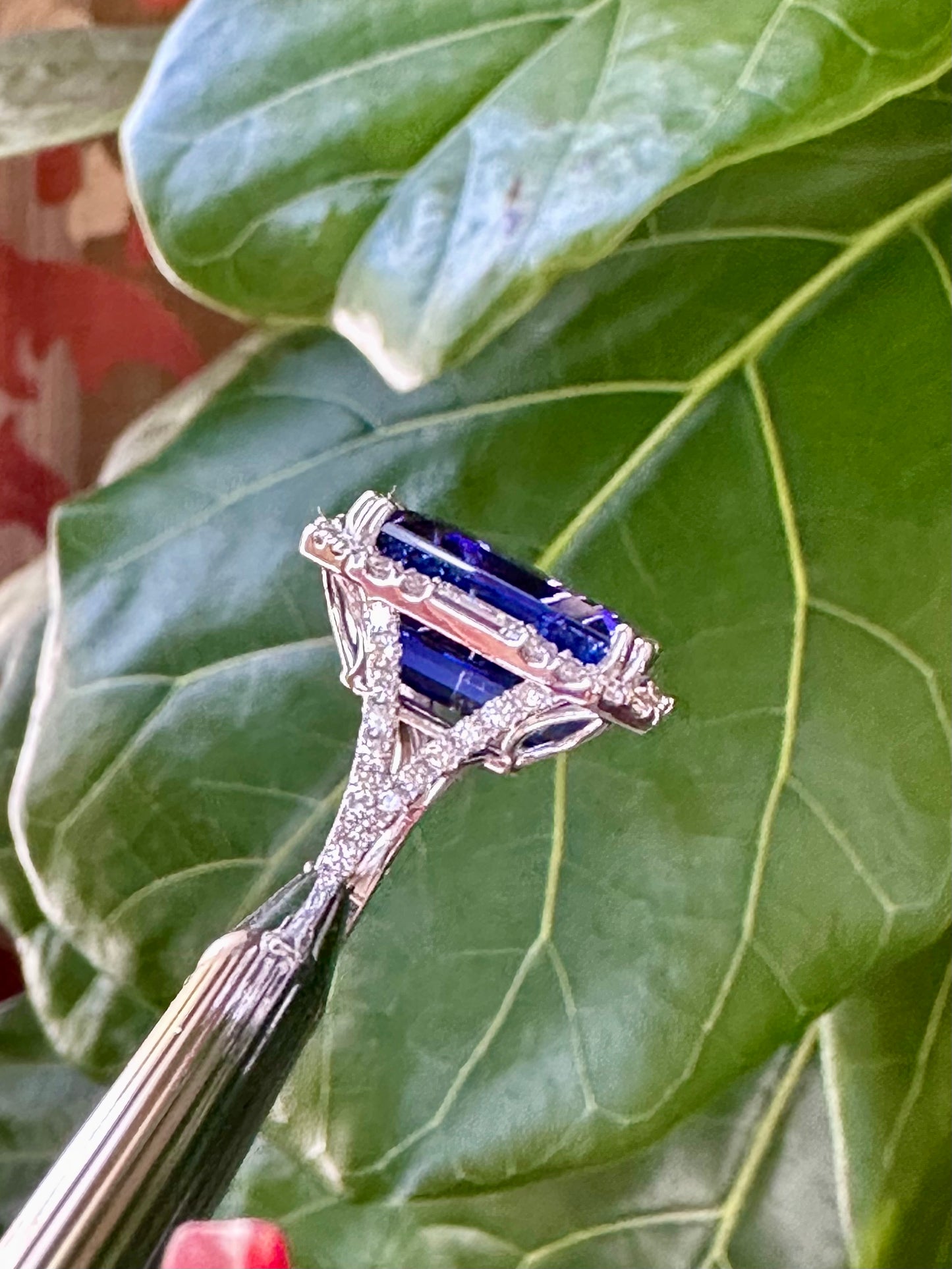 Tanzanite Emerald Cut & Diamond Ring White Gold