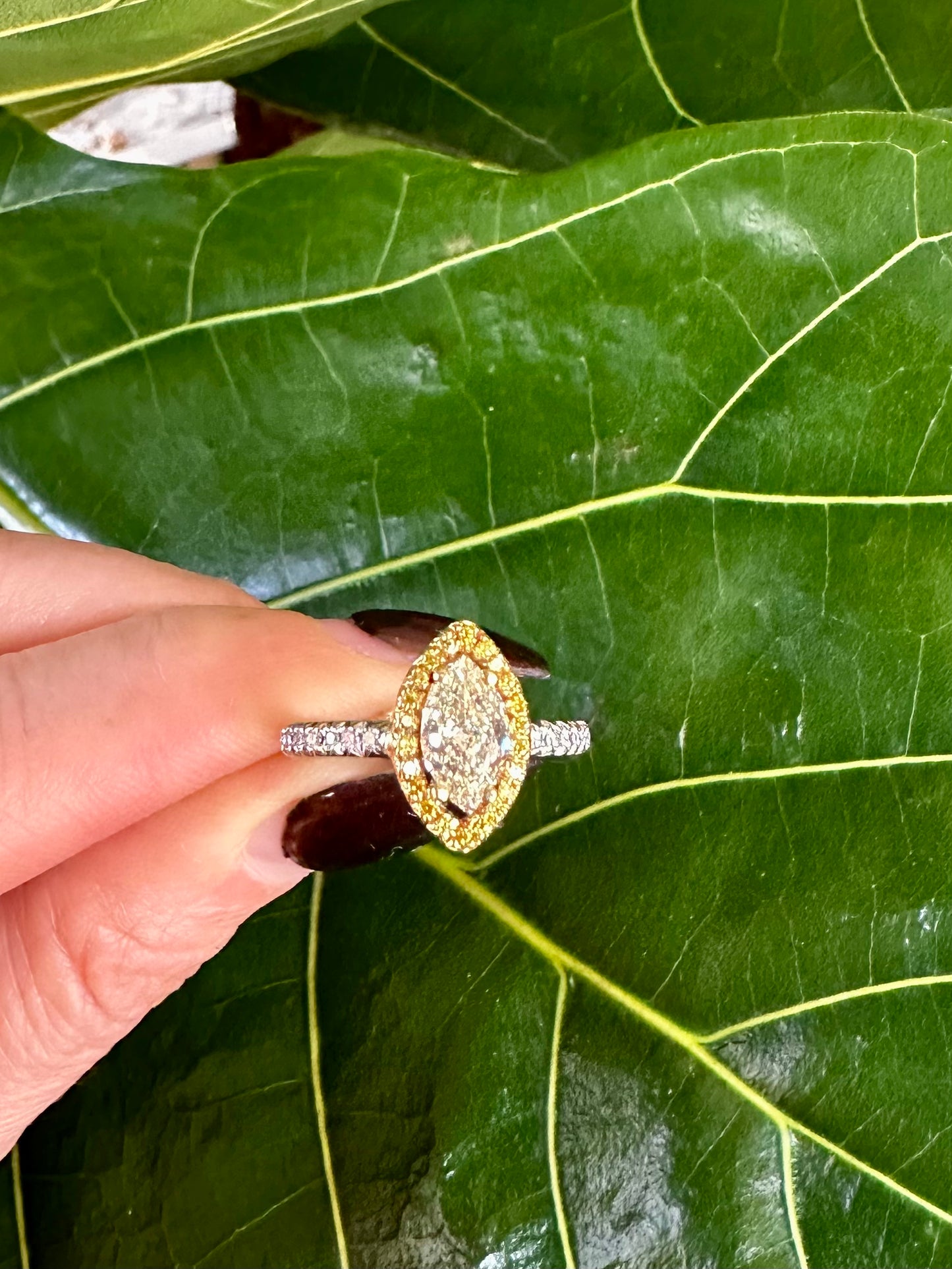 Marquise Cut Diamond with Fancy Vivid Yellow Halo Ring