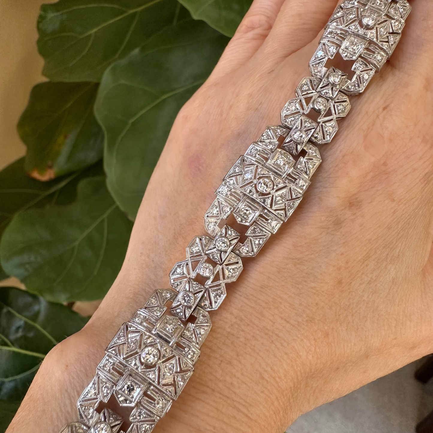 Art Deco Diamond Bracelet | ~4-5ct Natural Diamonds | Platinum | 29.49g | 7"
