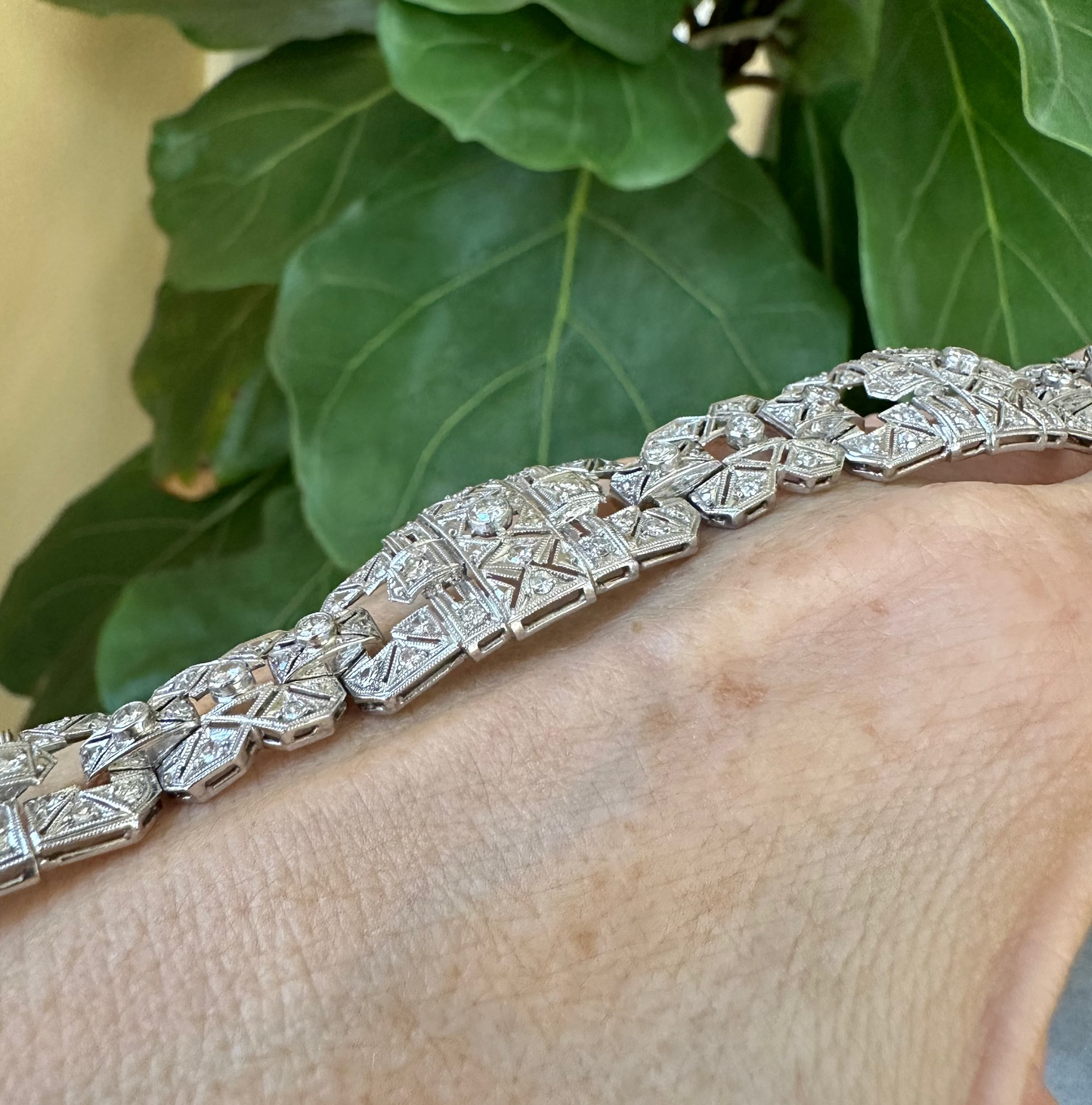 Art Deco Diamond Bracelet | ~4-5ct Natural Diamonds | Platinum | 29.49g | 7"