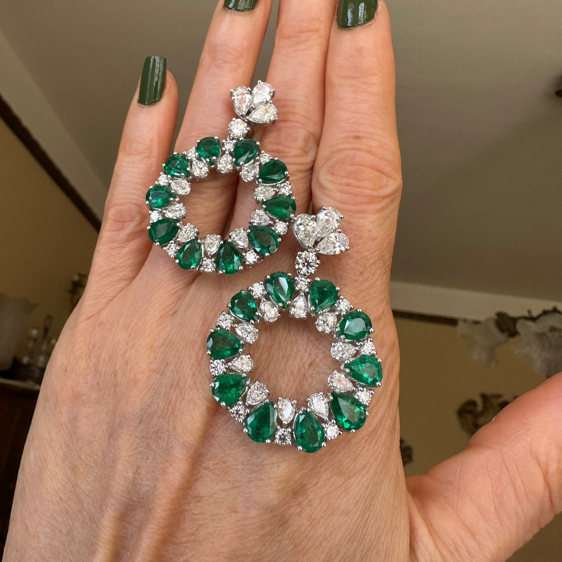 Emerald & Diamond Show Stoppers Circle Drop Earrings 18k 