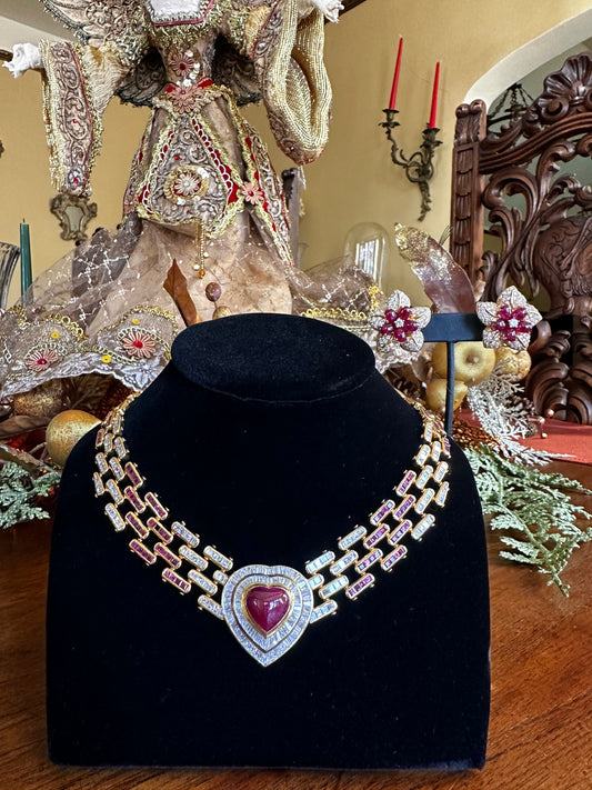 Burma No Heat Heart Ruby and Diamond Necklace 18k