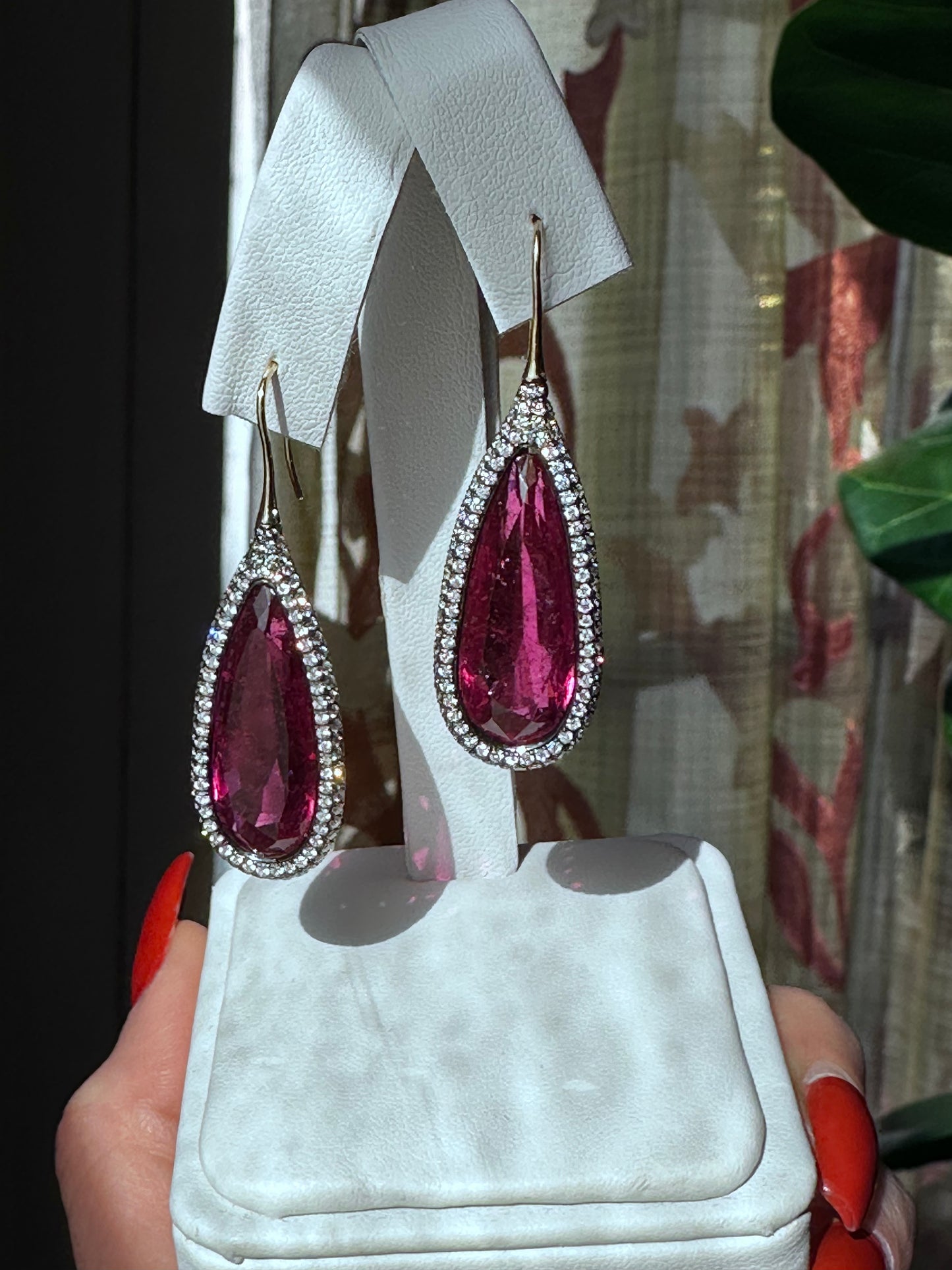 Rubellites Pear Shape with Diamonds Earrings