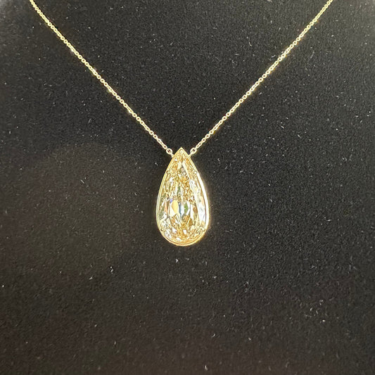GIA 5.92 Pear Shape Brilliant Natural Fancy Light Brownish Yellow Pendant Necklace 18k