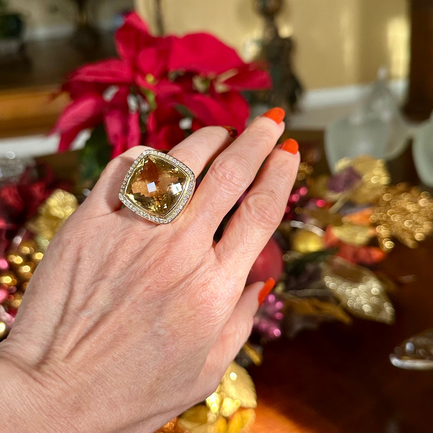 Vintage David Yurman Albion Collection Citrine & Diamond Ring 18k Yellow Gold