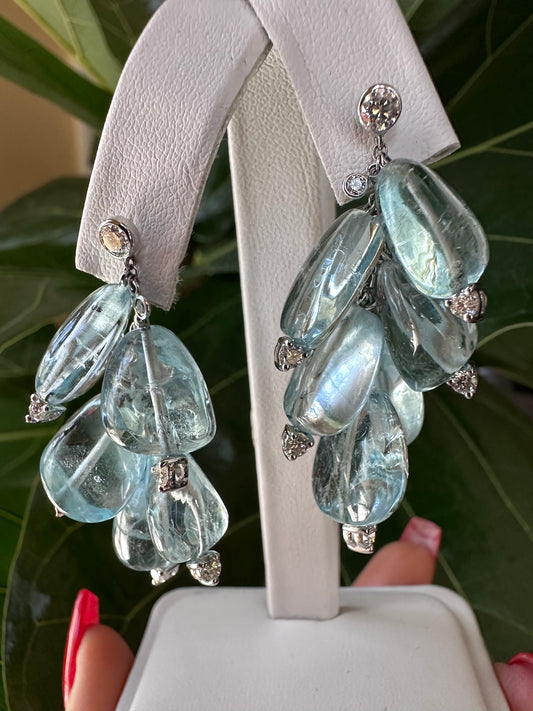 Aquamarine & Diamond Dangle Earrings White Gold