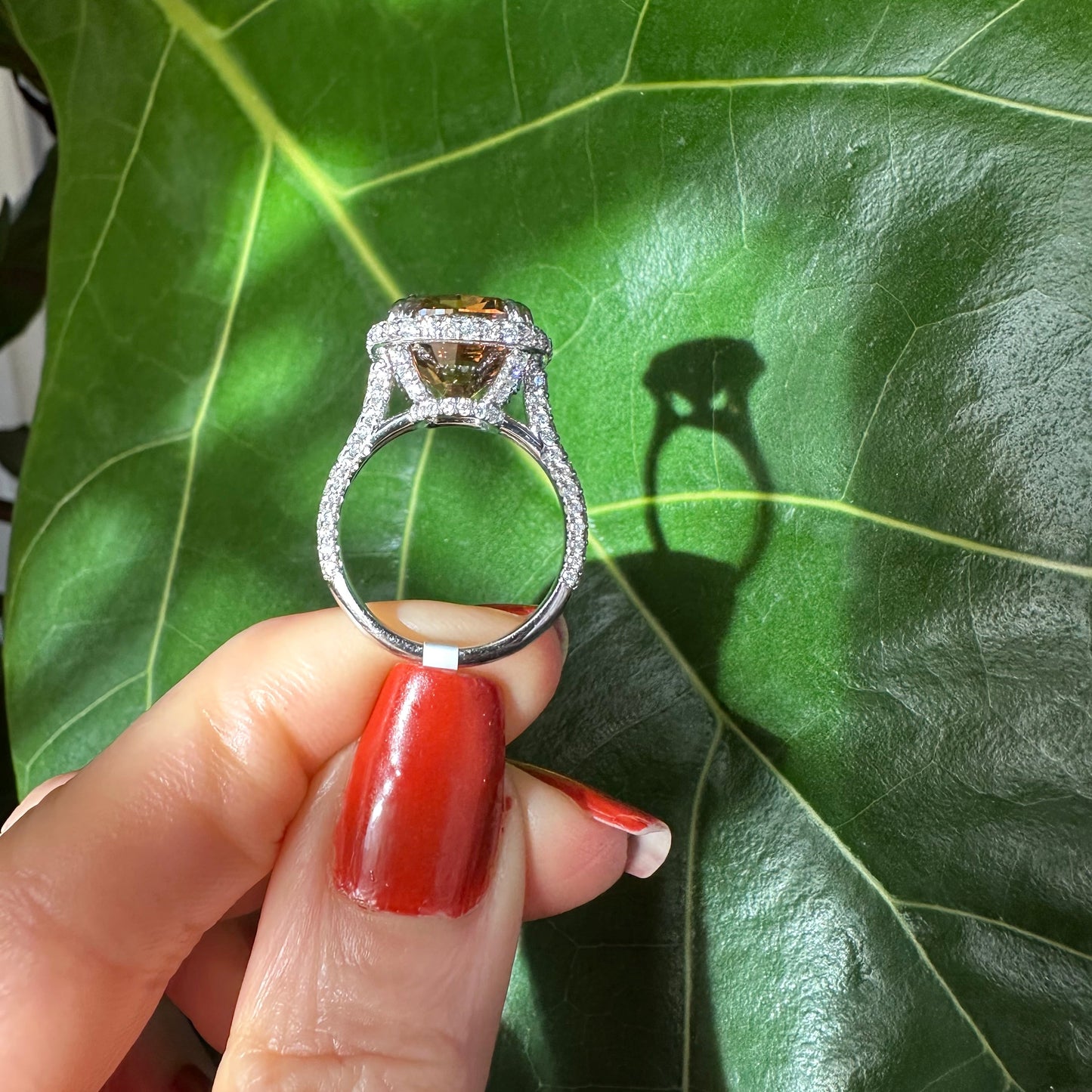 GIA 6.88 Fancy Deep Brown Orange Cushion Cut Diamond Halo Ring Platinum