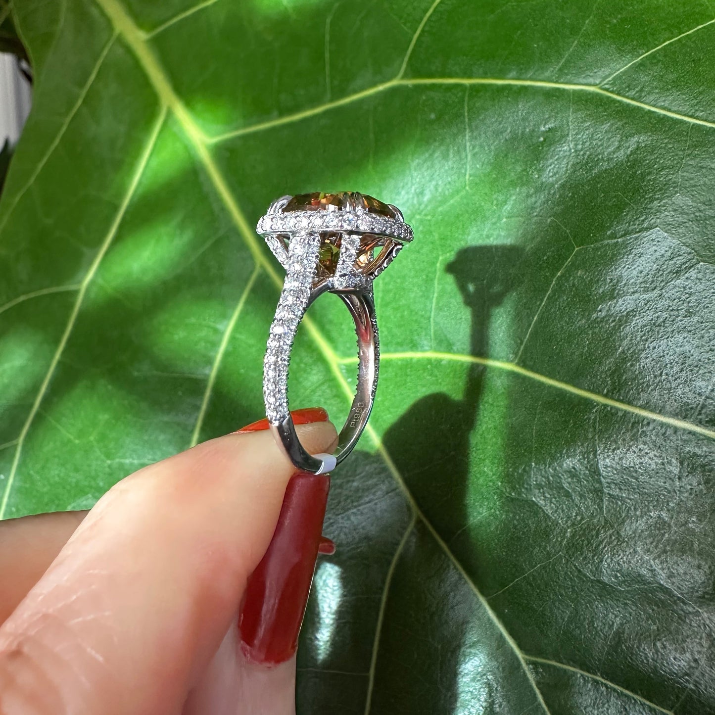 GIA 6.88 Fancy Deep Brown Orange Cushion Cut Diamond Halo Ring Platinum