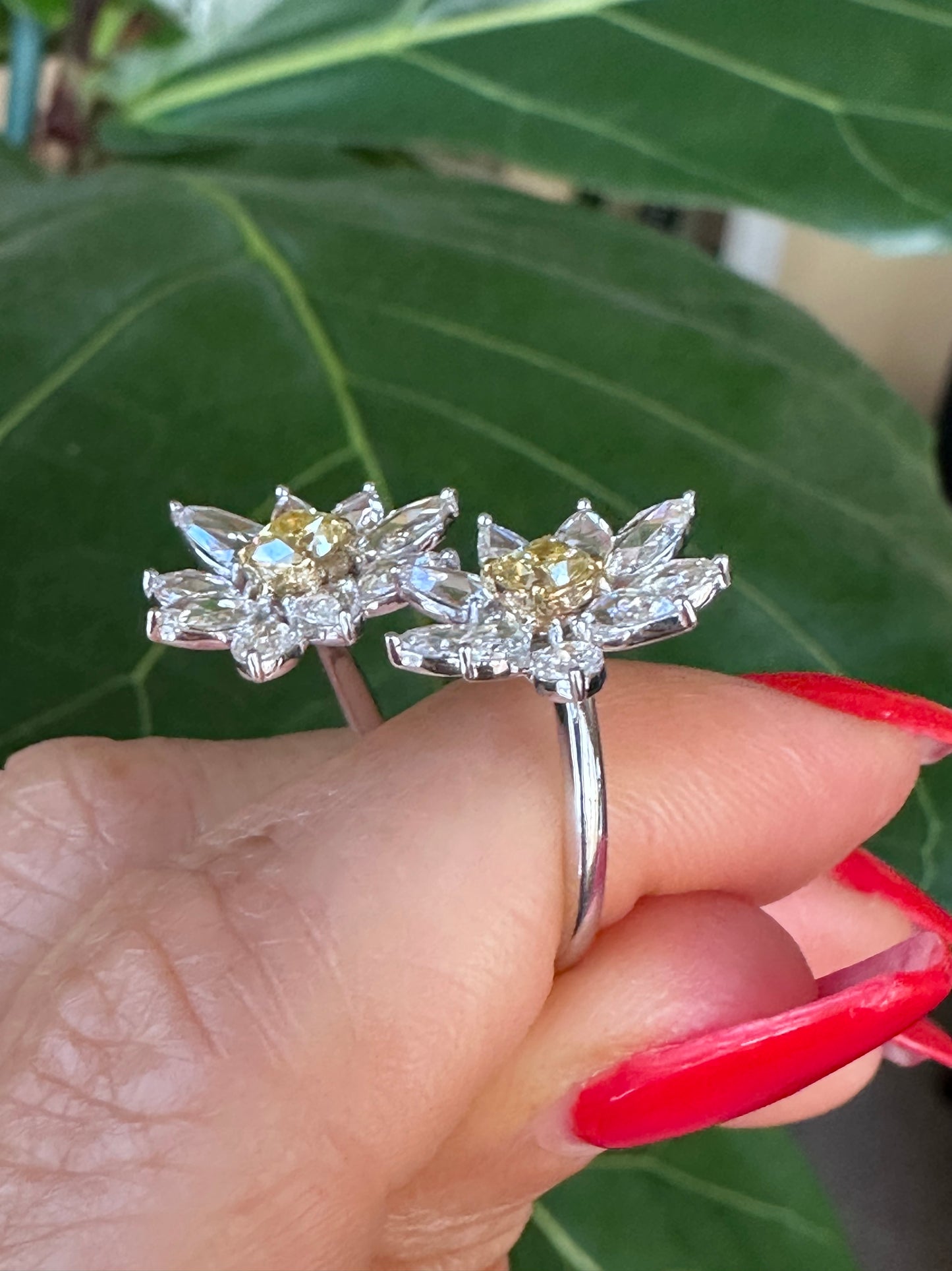 Rose Cuts & Fancy Yellow Diamond Daisy Flower Ring